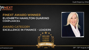 Elizabeth Hamilton Guarino awarded the ‘Excellence in Finance Leaders’ award at FiNext Conference