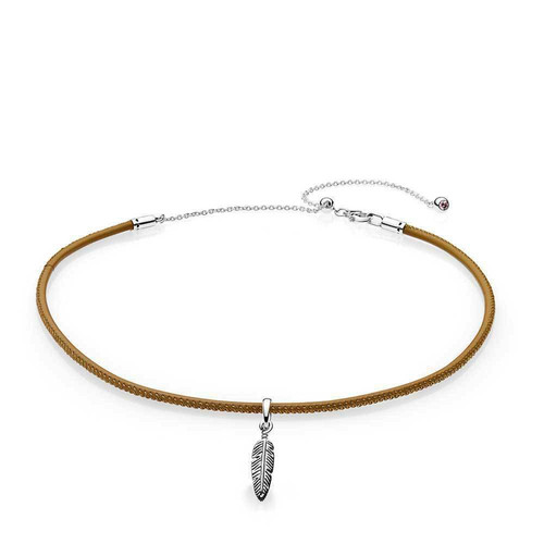 Pandora Golden Tan Leather Feather 