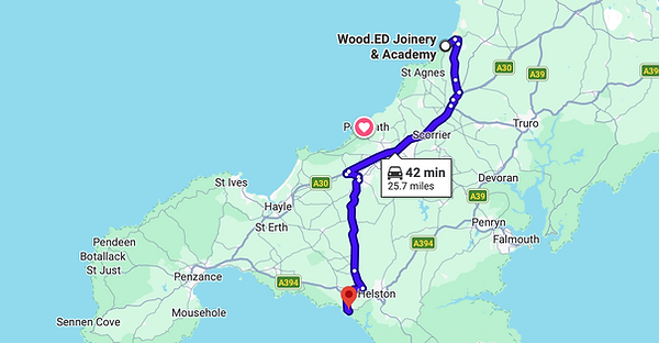 Map showing Wood.ED Joinery to Porthleven | Wood.ED Joinery