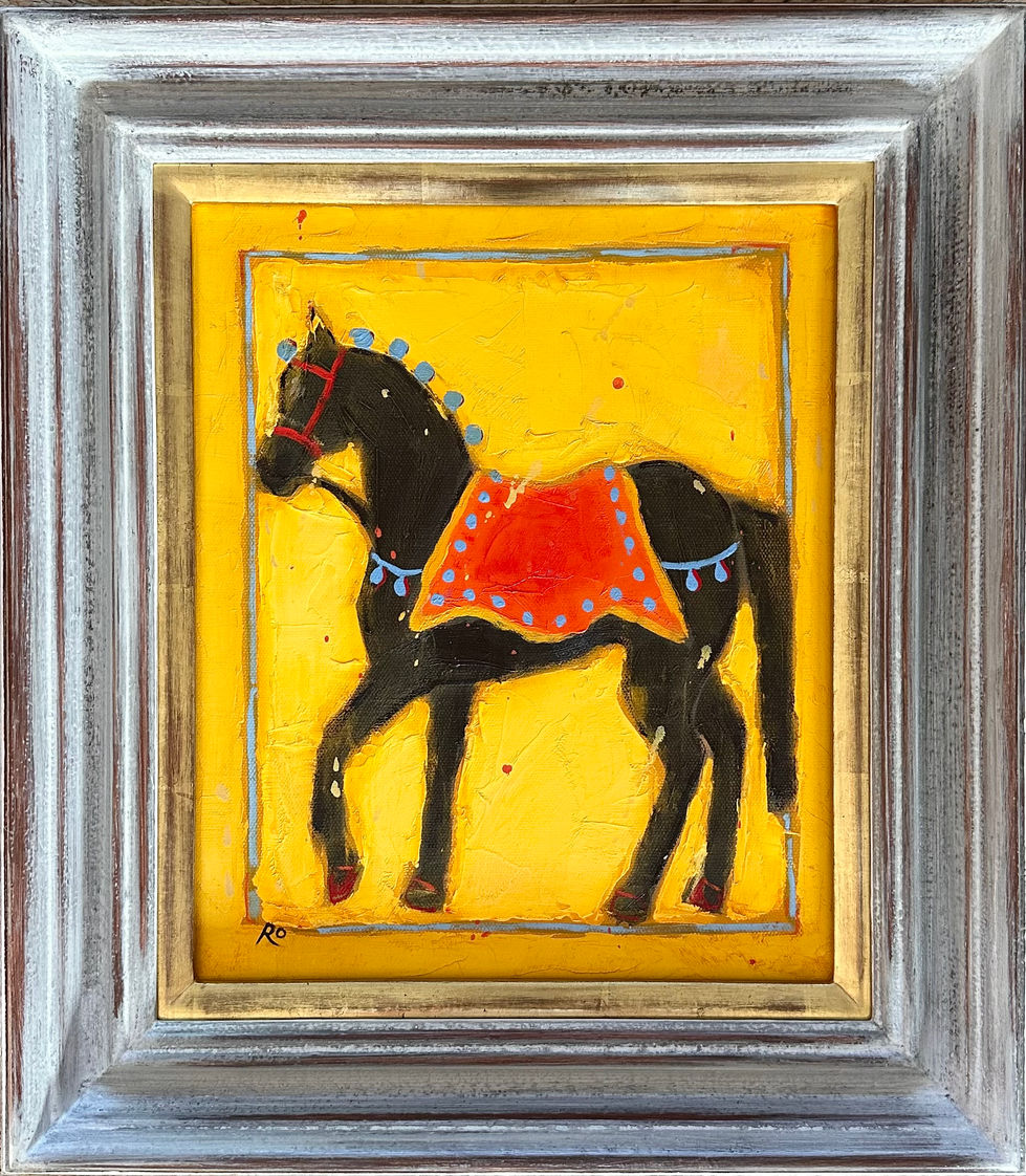 black India horse on yellow back ground oil painting 