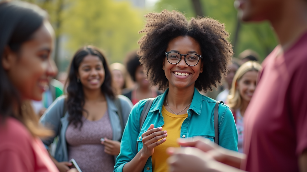 Eye-level view of a diverse group of people participating in a community health event