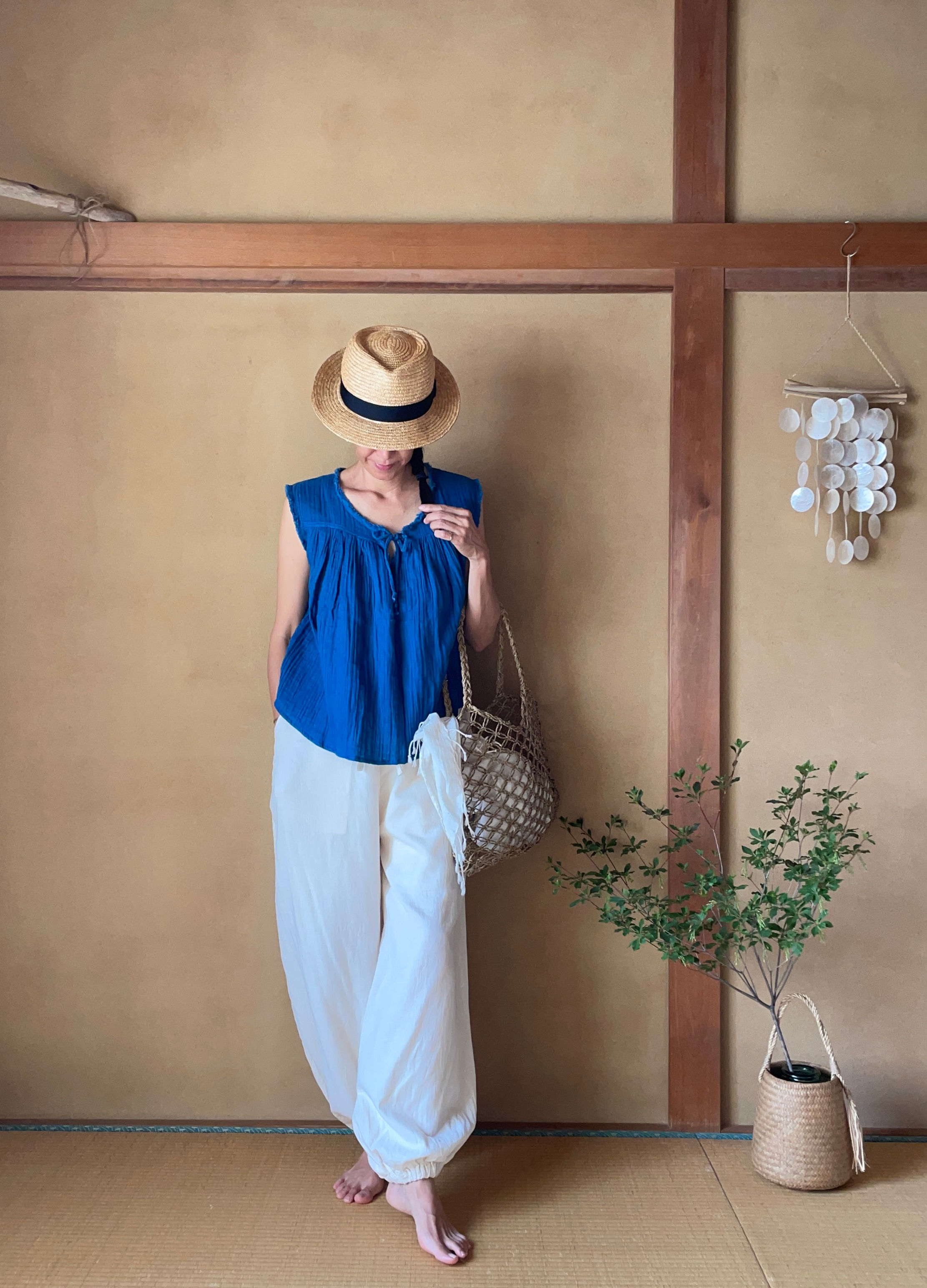 Double Gauze Cotton Momo Tops / Indigo