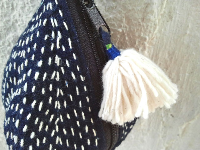 Thumbnail: Indigo Triangle Mini Pouch with Cotton Tassel ✴