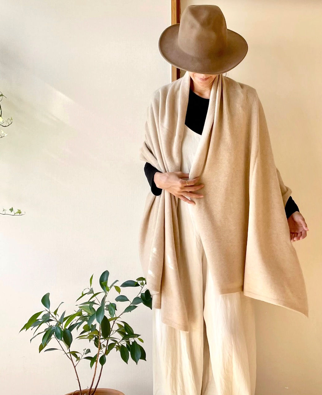 Pure Cashmere Knit Stole / L size  3 colors