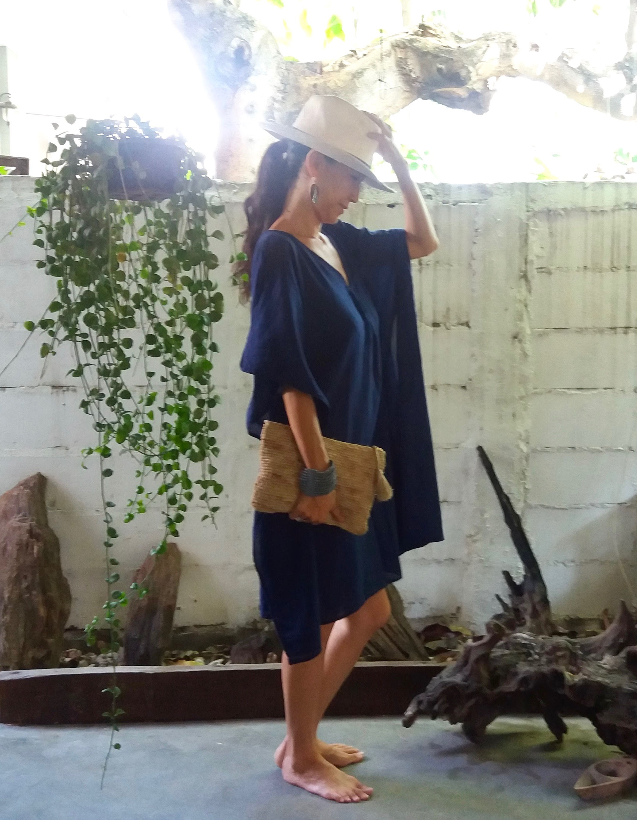 Beach Cover Up Kaftan Navy Blue