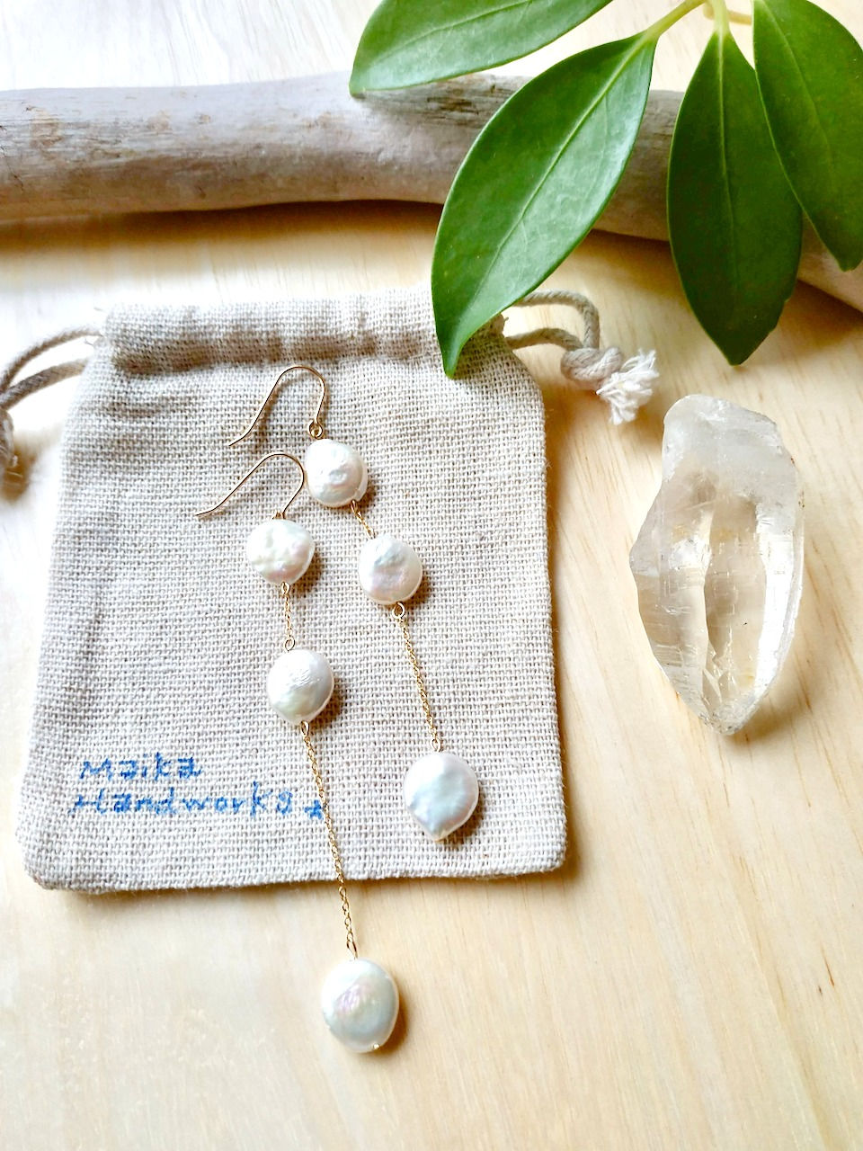 サムネイル： Coin Pearl Drop Earrings