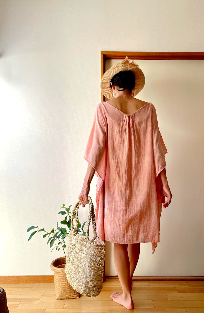 Thumbnail: Bengala mud dyed Beach Cover Up Kaftan/Strawberry