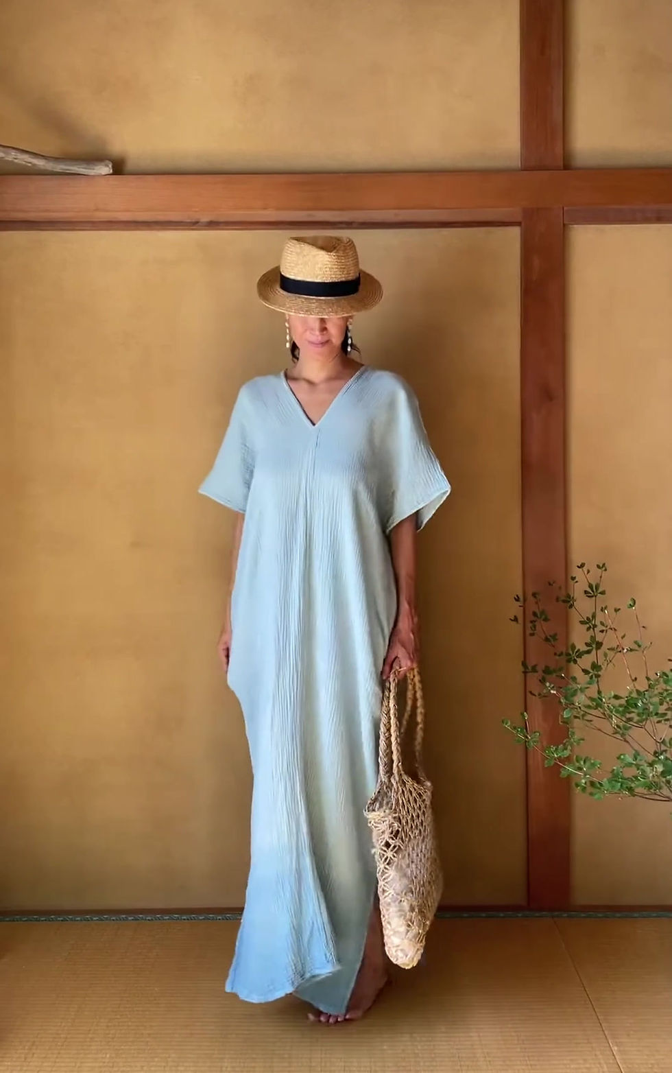 サムネイル： Double Gauze Cotton Indigo Drop Tao Kaftan/ One of a kind