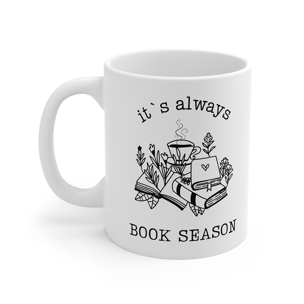 Miniaturbild: IT`S ALWAYS BOOK SEASON black BookLover Tasse Becher in 2 Größen