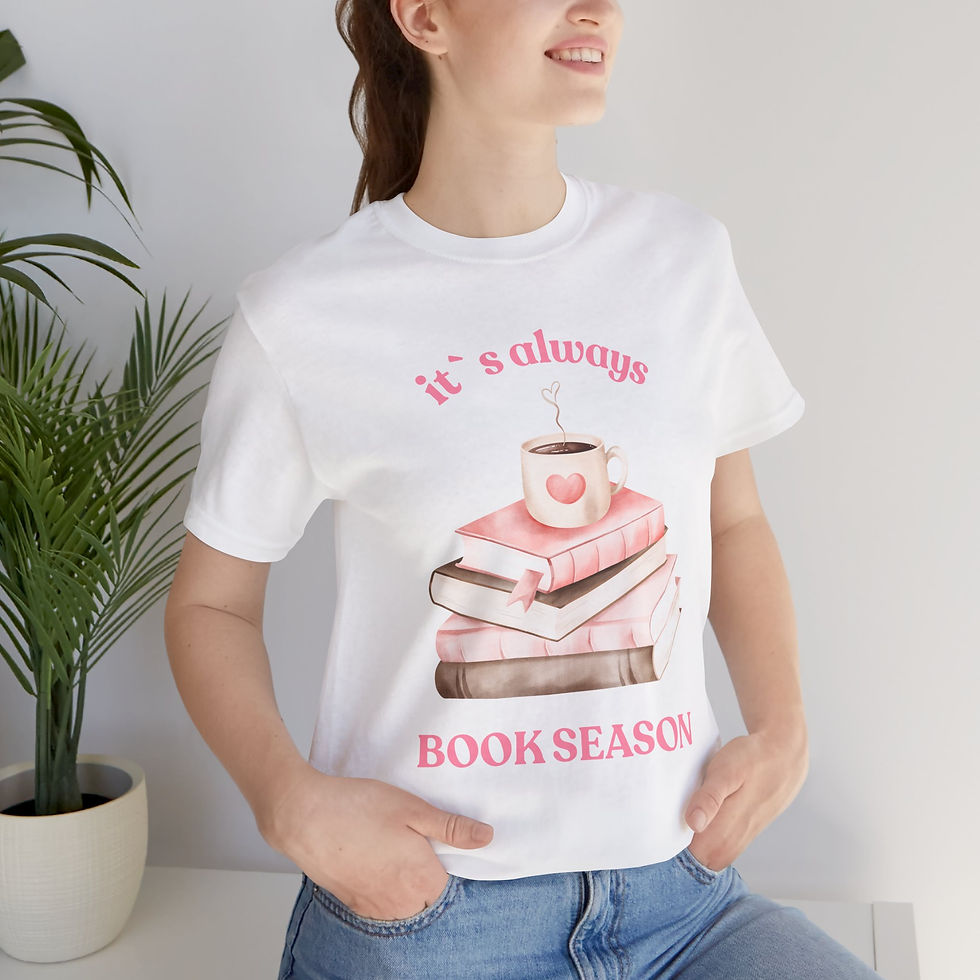 Miniaturbild: IT`S ALWAYS BOOK SEASON rosa Shirt Tee, unisex, in 7 Größen und 12 Farben