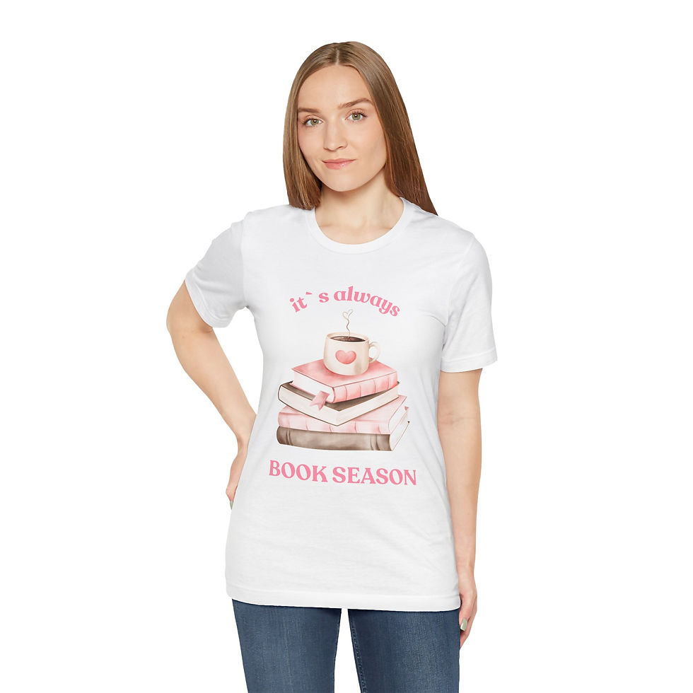 Miniaturbild: IT`S ALWAYS BOOK SEASON rosa Shirt Tee, unisex, in 7 Größen und 12 Farben
