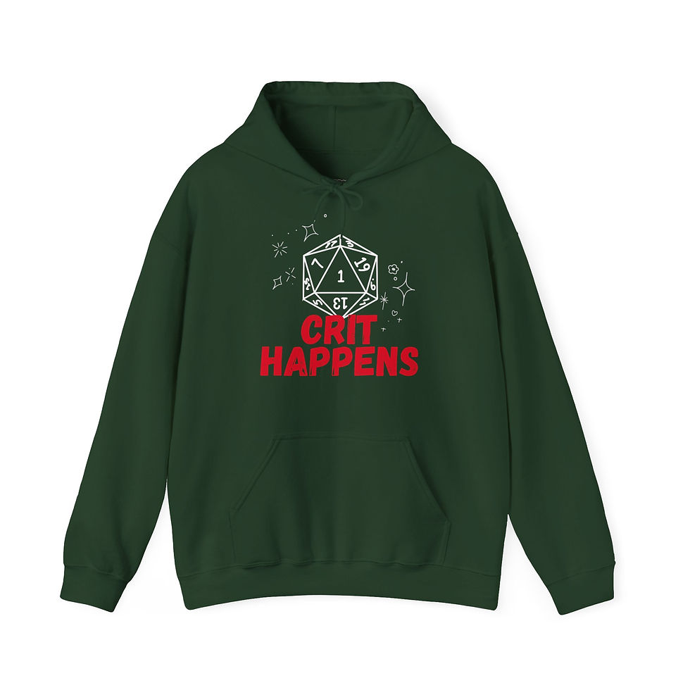 Miniaturbild: CRIT HAPPENS D20 DnD Hoodie | Critical Fail Hit, unisex, in 8 Größen & 10 Farben