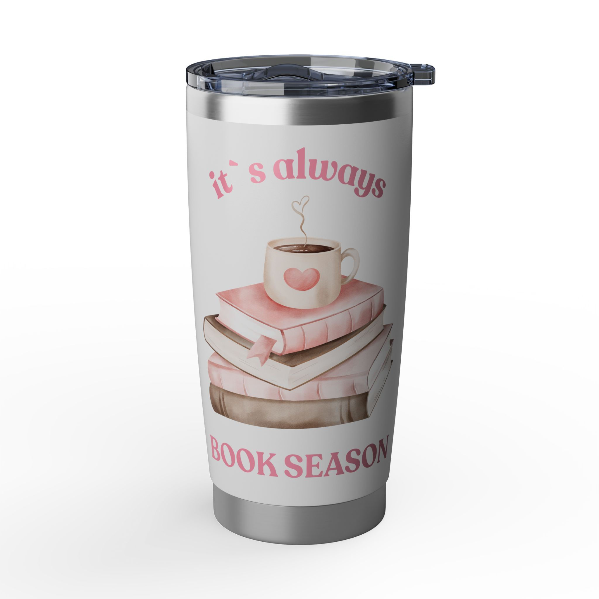 IT`S ALWAYS BOOK SEASON rosa bookish Edelstahl Thermosbecher Reisebecher 600ml