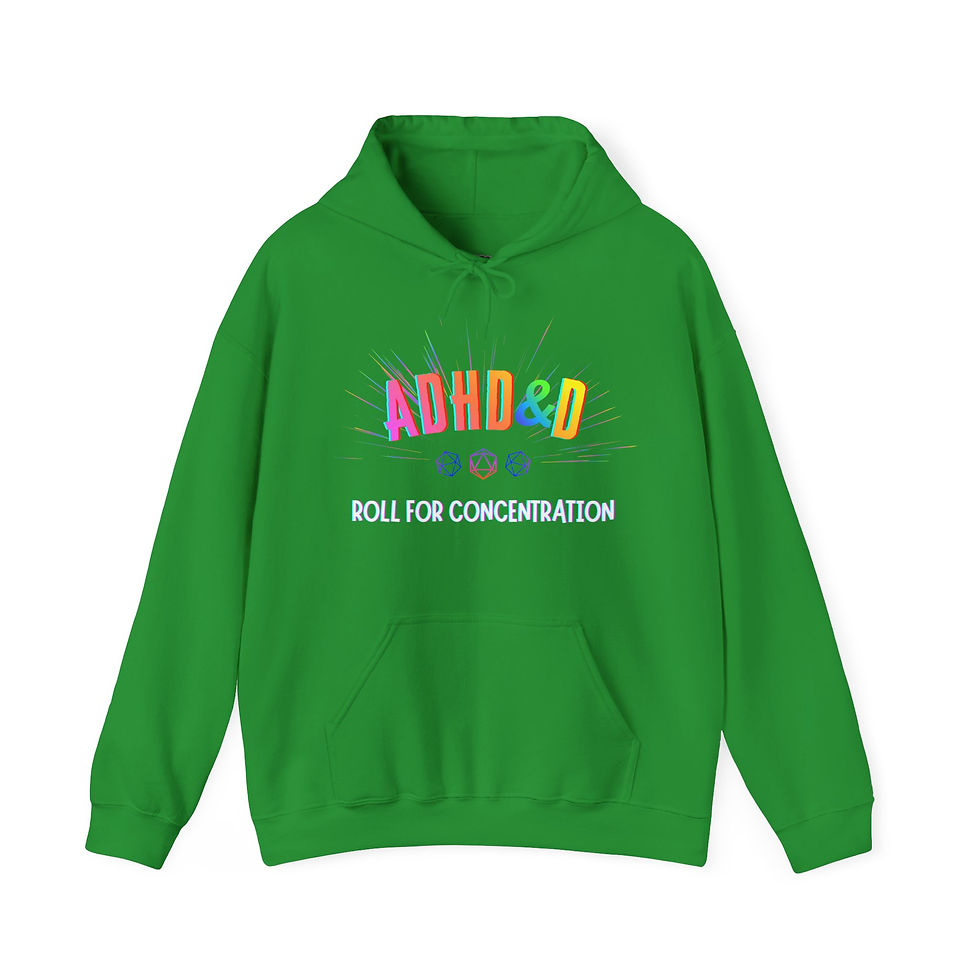 Miniaturbild: ADHD&D ROLL FOR CONCENTRATION Neurodivers Hoodie, unisex, in 8 Größen & 8 Farben