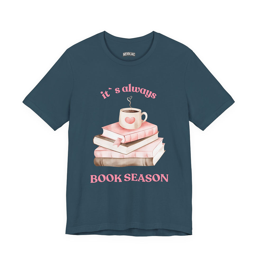 Miniaturbild: IT`S ALWAYS BOOK SEASON rosa Shirt Tee, unisex, in 7 Größen und 12 Farben