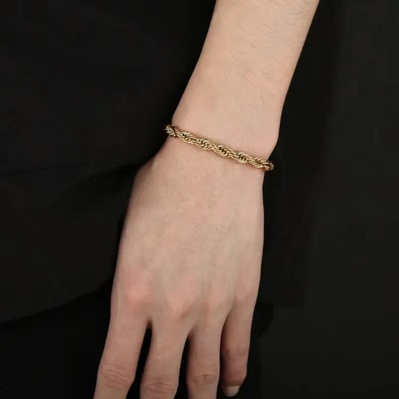 18K Gold Plated 925 Sterling Silver Rope Chain Bracelet