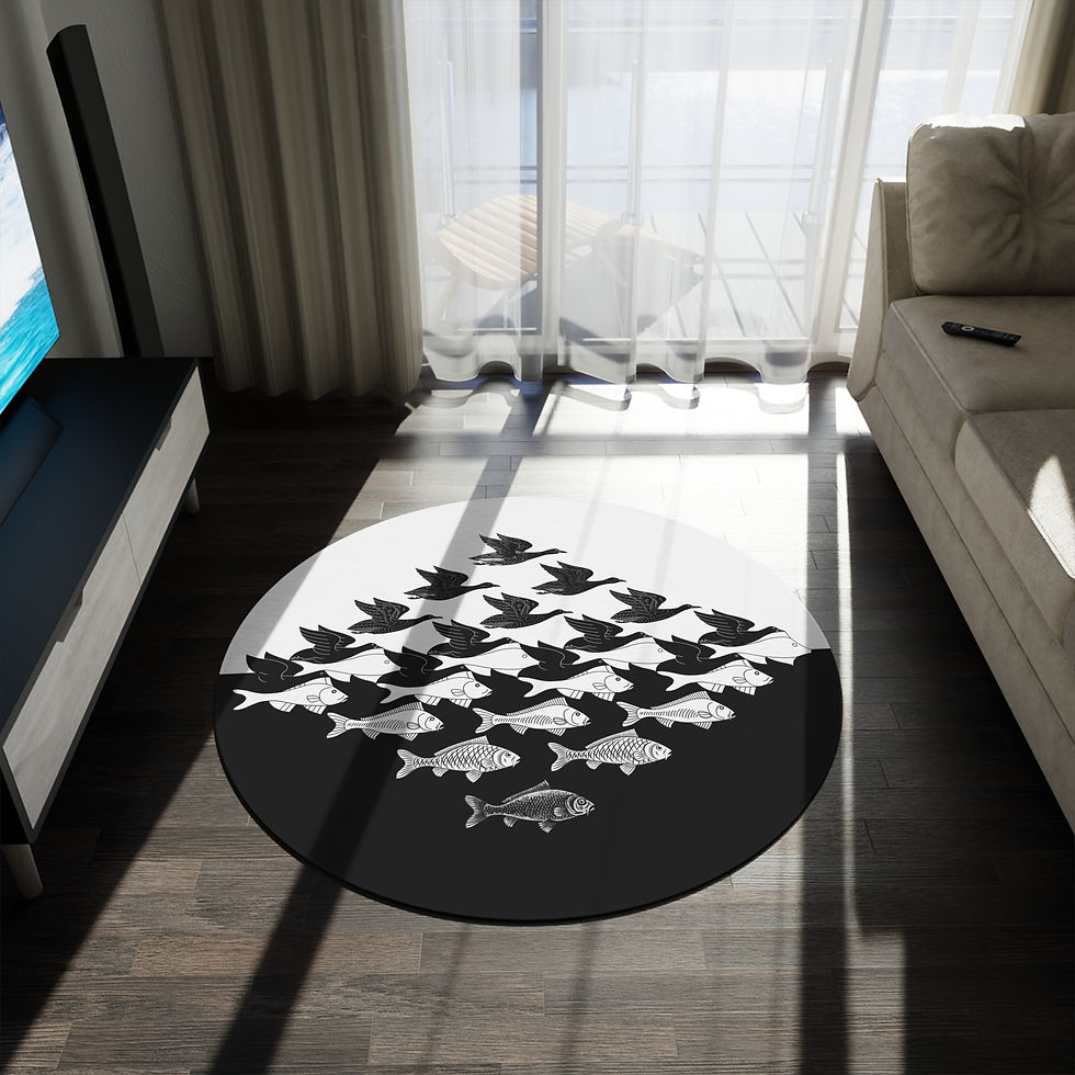 Thumbnail: M. C. Escher Fish and birds Round Rug Mockup