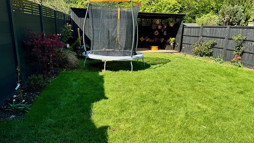 Before Garden Transformation involving new lawn, new flower beds with plants and planting,
