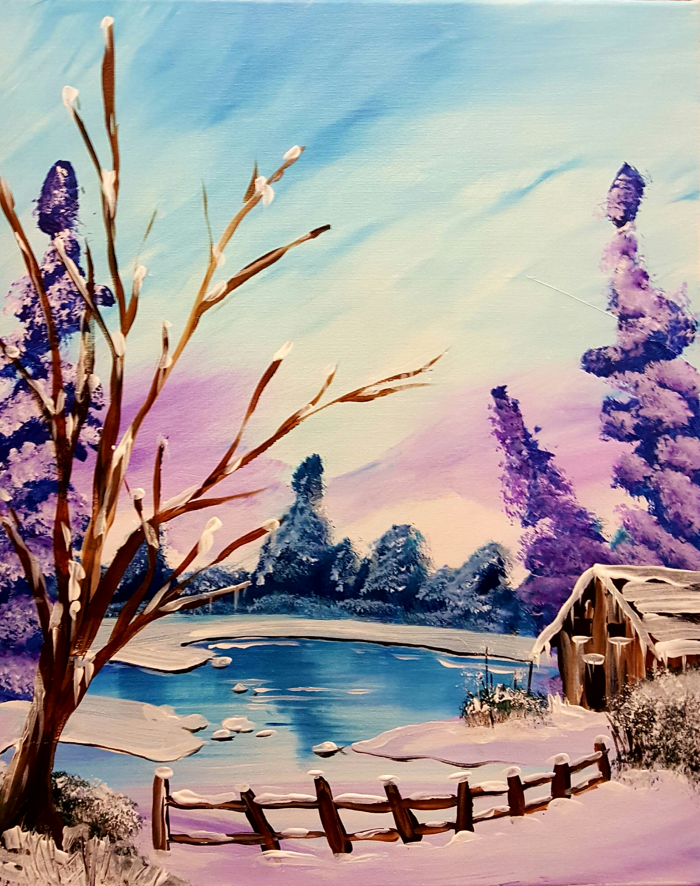 Snow Cabin by the Lake