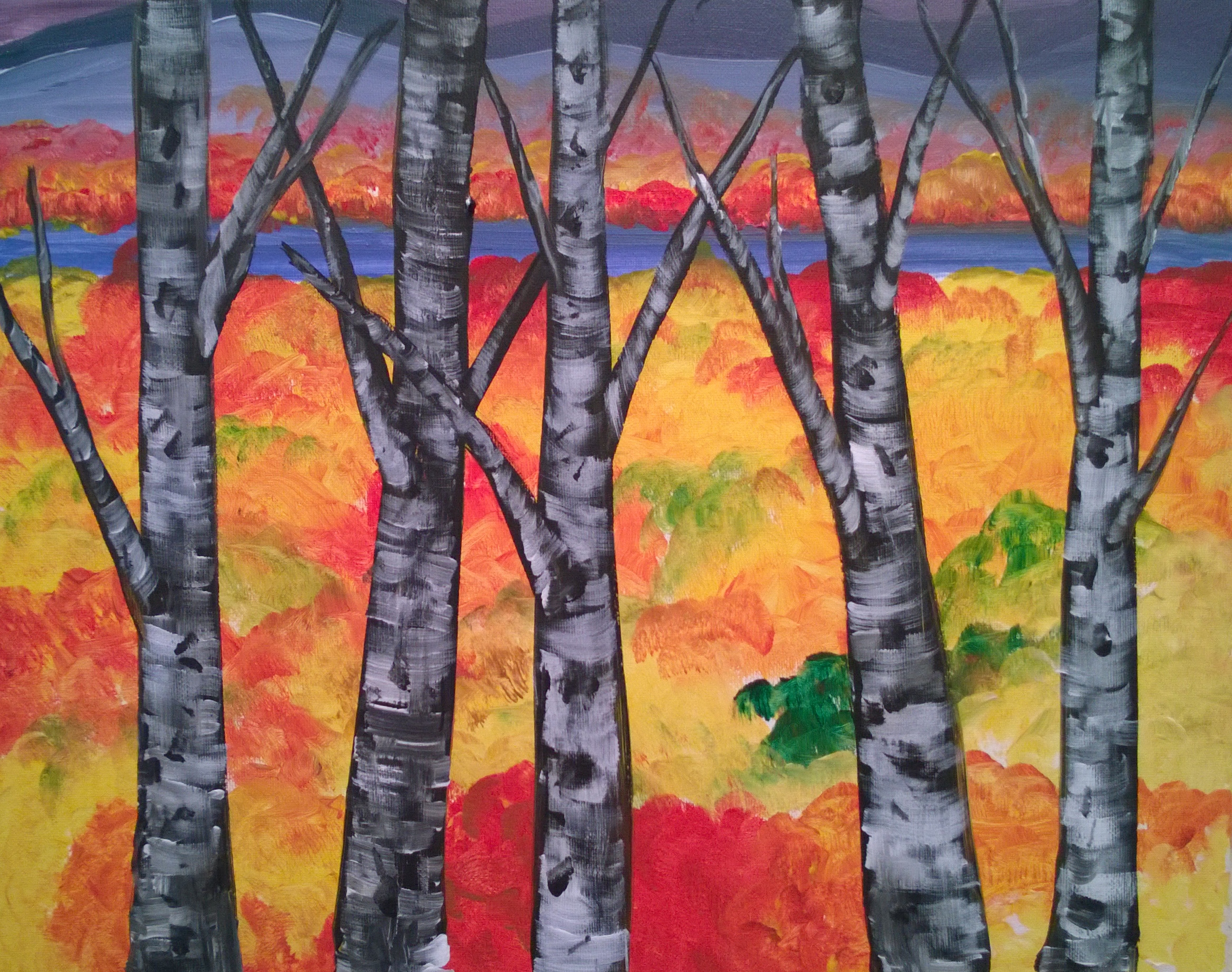 Birch Trees over Fall Lake