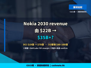 Nokia 2030 revenue 點計可以由 $22B 升至 $35B+?— DCI + 5G Huawei replacement + Bell Labs licensing 三條腿