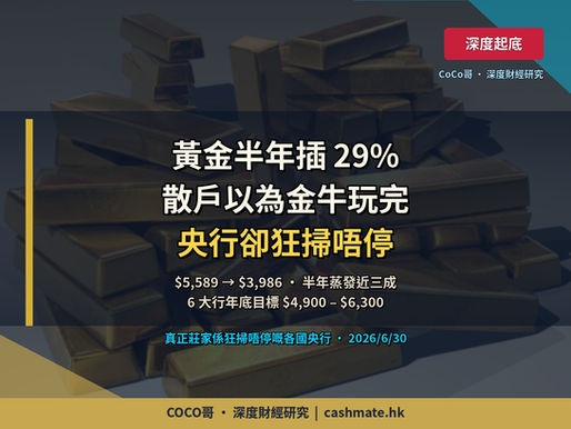 金價由 $5,589 插到 $3,986 — 散戶以為金牛玩完,點解 6 大行齊叫見返 $6,000?真正莊家係狂掃唔停嘅各國央行