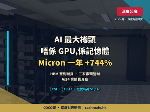 AI 最大樽頸唔係 GPU,係記憶體 — Micron 一年升 744%、HBM 賣到斷貨,6/24 業績見真章