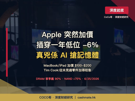 Apple 一年嚟最傷一日插 6% — MacBook 突然加價,真兇唔係關稅,係 AI 搶光晒全世界記憶體