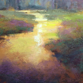 Pastel, fog, mist landscape, river, creek