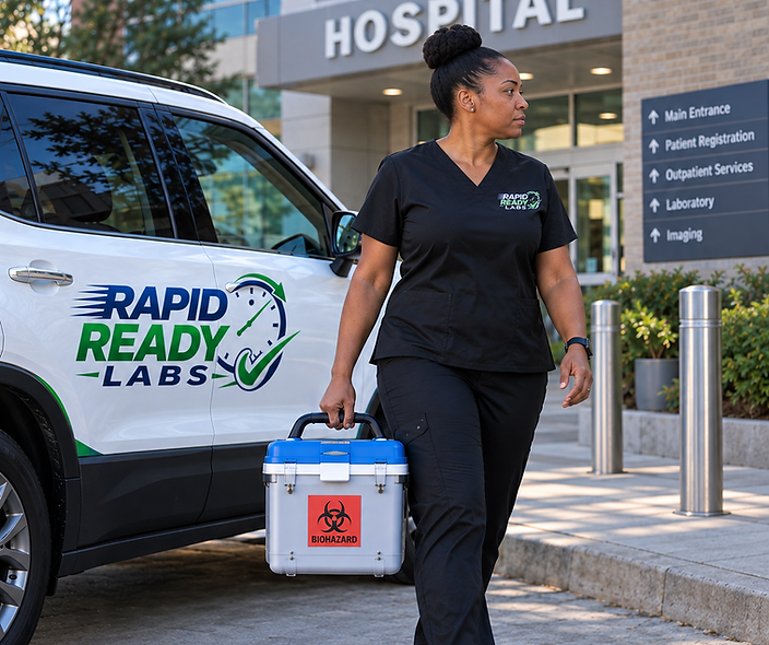 Courier outside hospital/medical building: Medical courier providing clinical specimen pickup and delivery