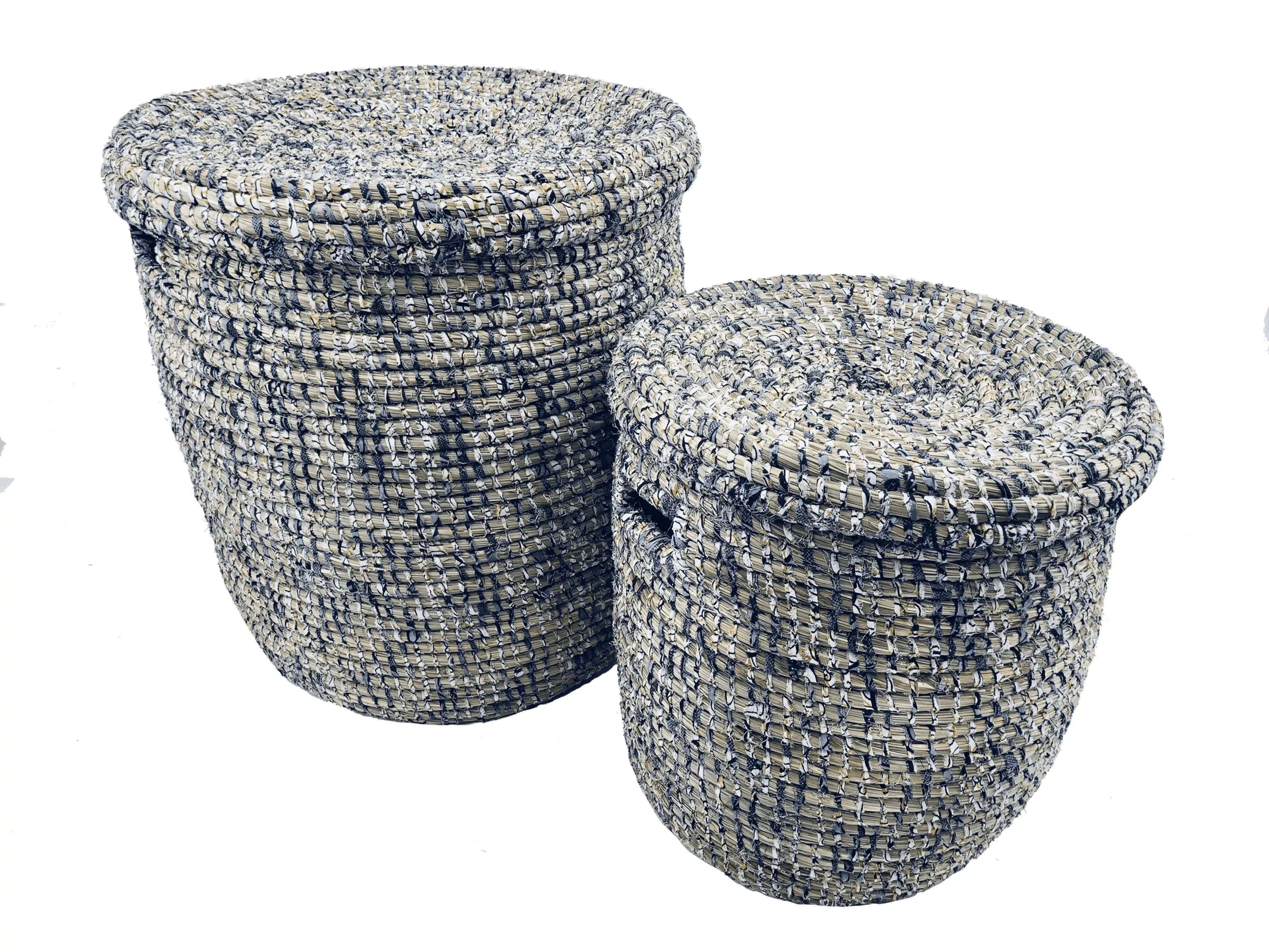 Cesti portabiancheria piatti Salandère-Wax in grigio, set da 2