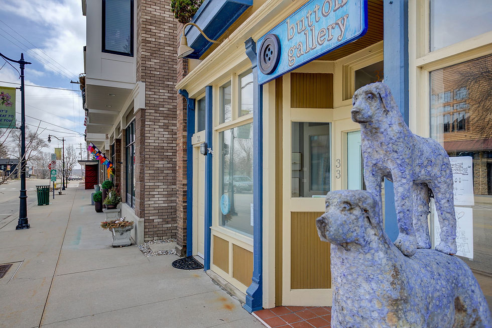 Art Gallery from the sidewalk with dog statues