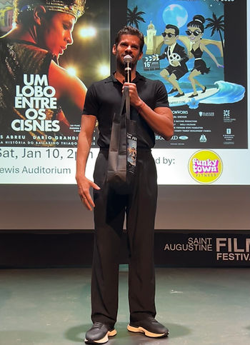 Thiago Soares introducing his film A Wolf Among the Swans at the Saint Augustine Film Festival. Photo credit: Veronica Charles