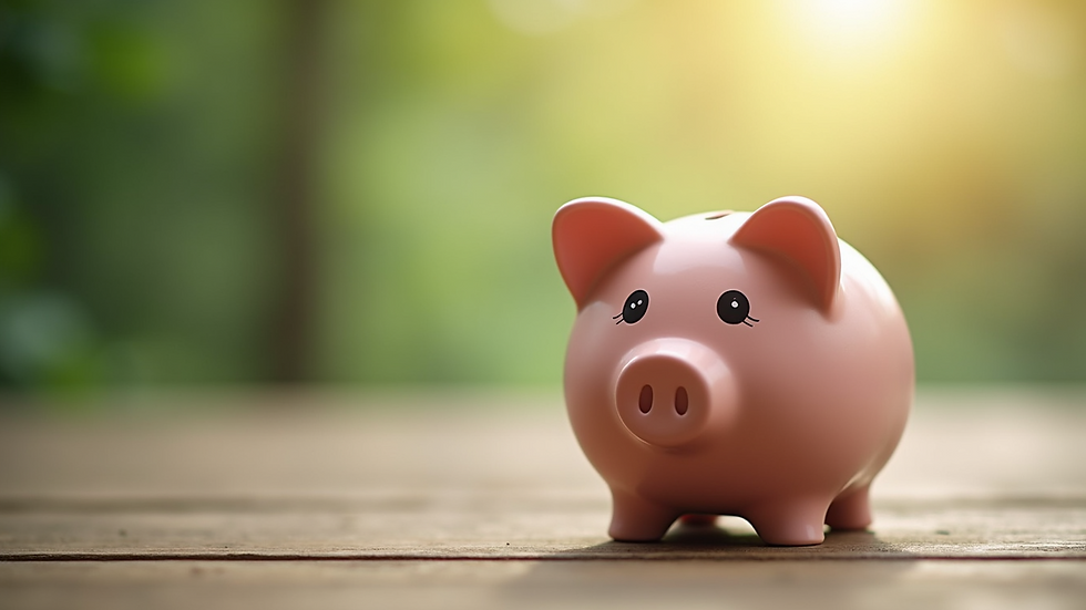 Close-up of a small piggy bank on a wooden surface