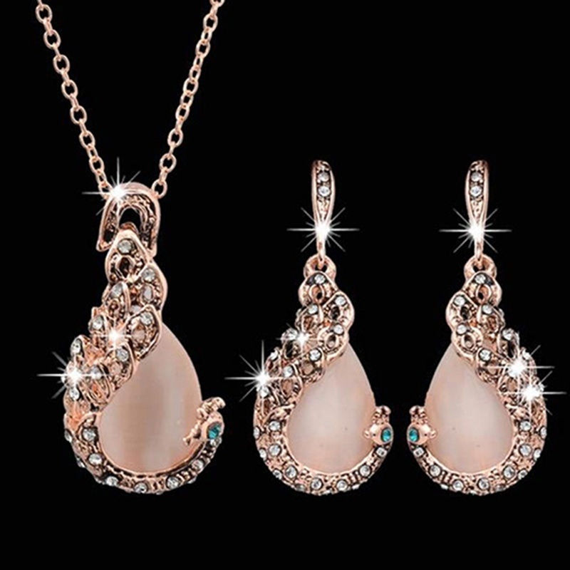 Peacock Necklace Set with Opal Eye and Earrings
