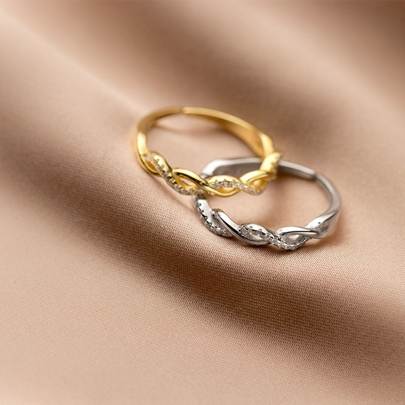 Thumbnail: Hollow Cross Wave Diamond Ring for Women's Dating
