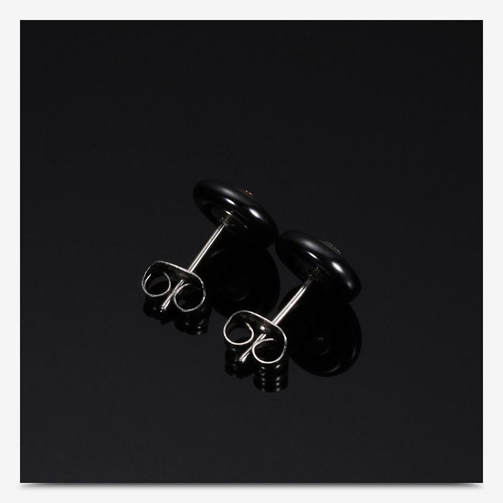 Thumbnail: Titanium Steel Black and White Ceramic Stud Earrings