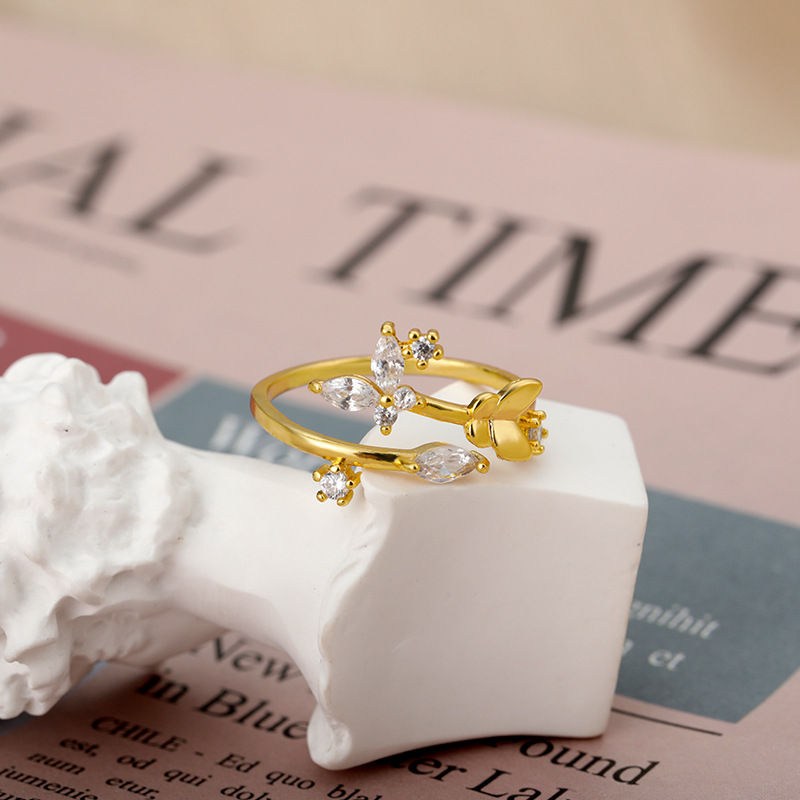 Thumbnail: Fresh Flower Adjustable Zircon Ring for Women