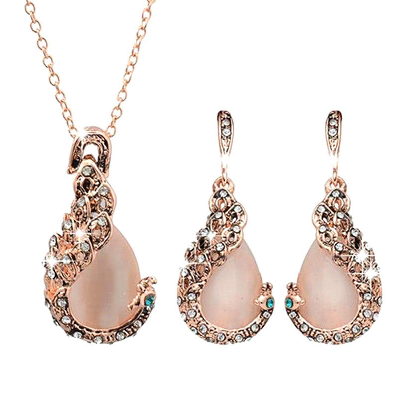 Thumbnail: Peacock Necklace Set with Opal Eye and Earrings