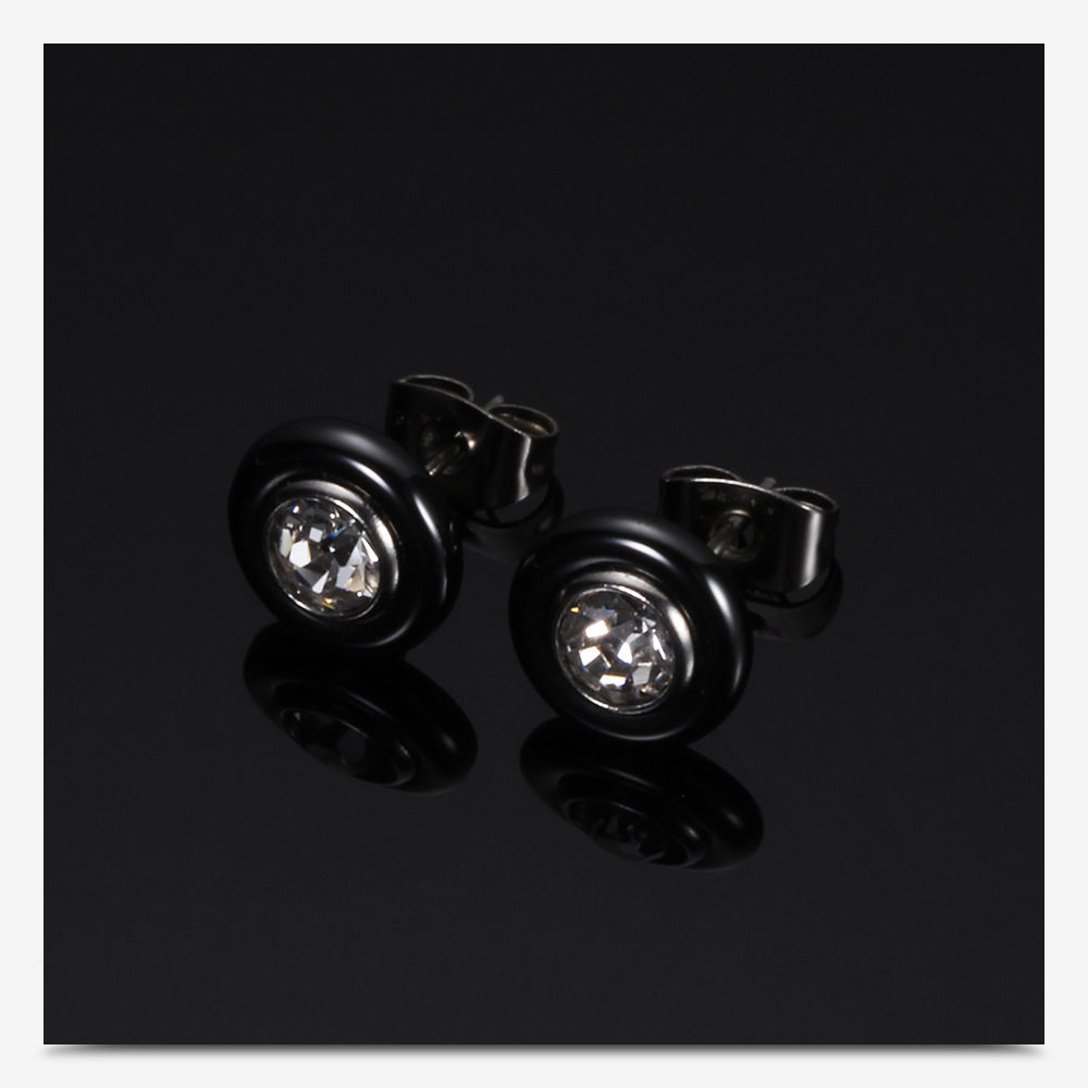 Titanium Steel Black and White Ceramic Stud Earrings
