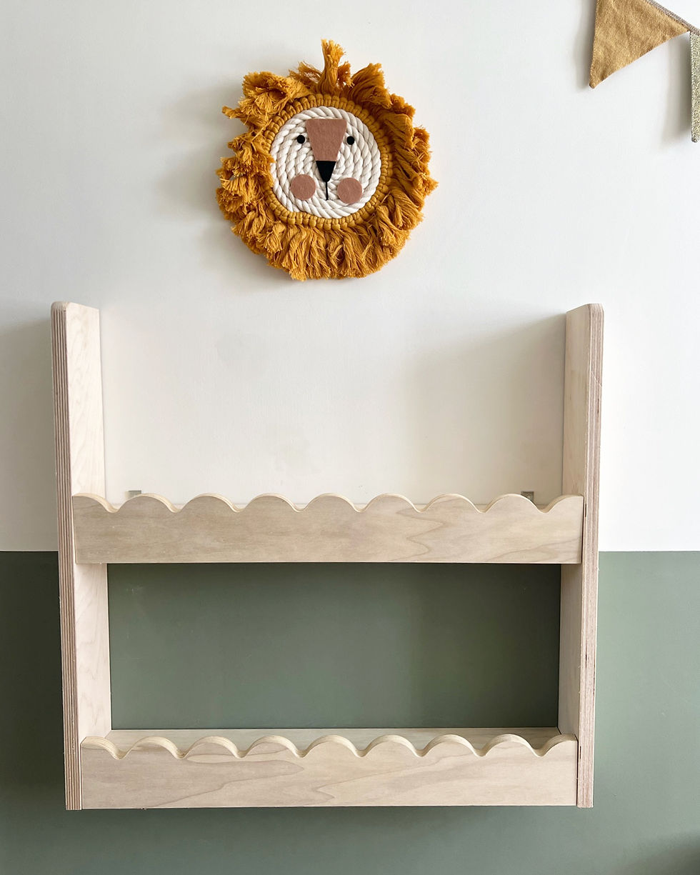 Thumbnail: Double scalloped wall mounted Montessori book shelf