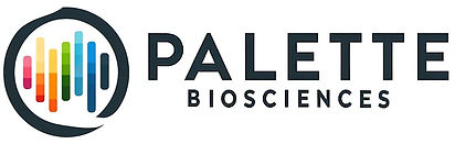 Palette Biosceinces Logo: Artists palette with DNA on the left, with the words Palette Biosciences on the right.