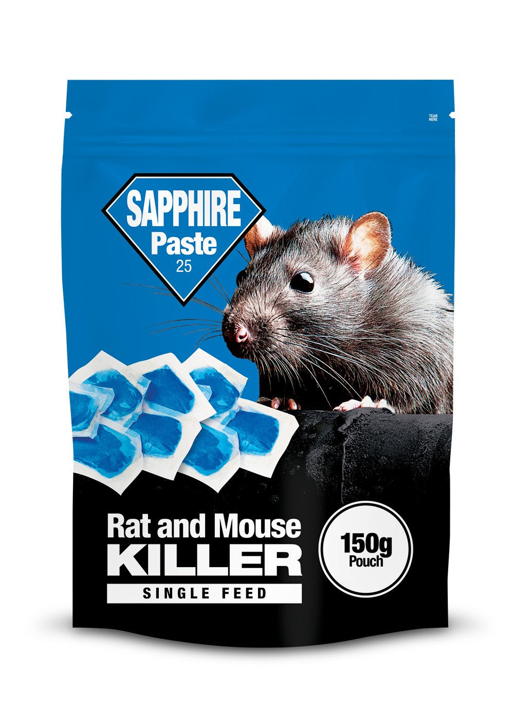A 150g packet of Gems Sapphire Paste rat bait