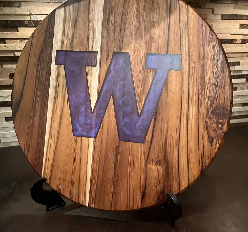 Thumbnail: University of Washington Husky teak charcuterie board/ serving tray.  Go Dawgs!