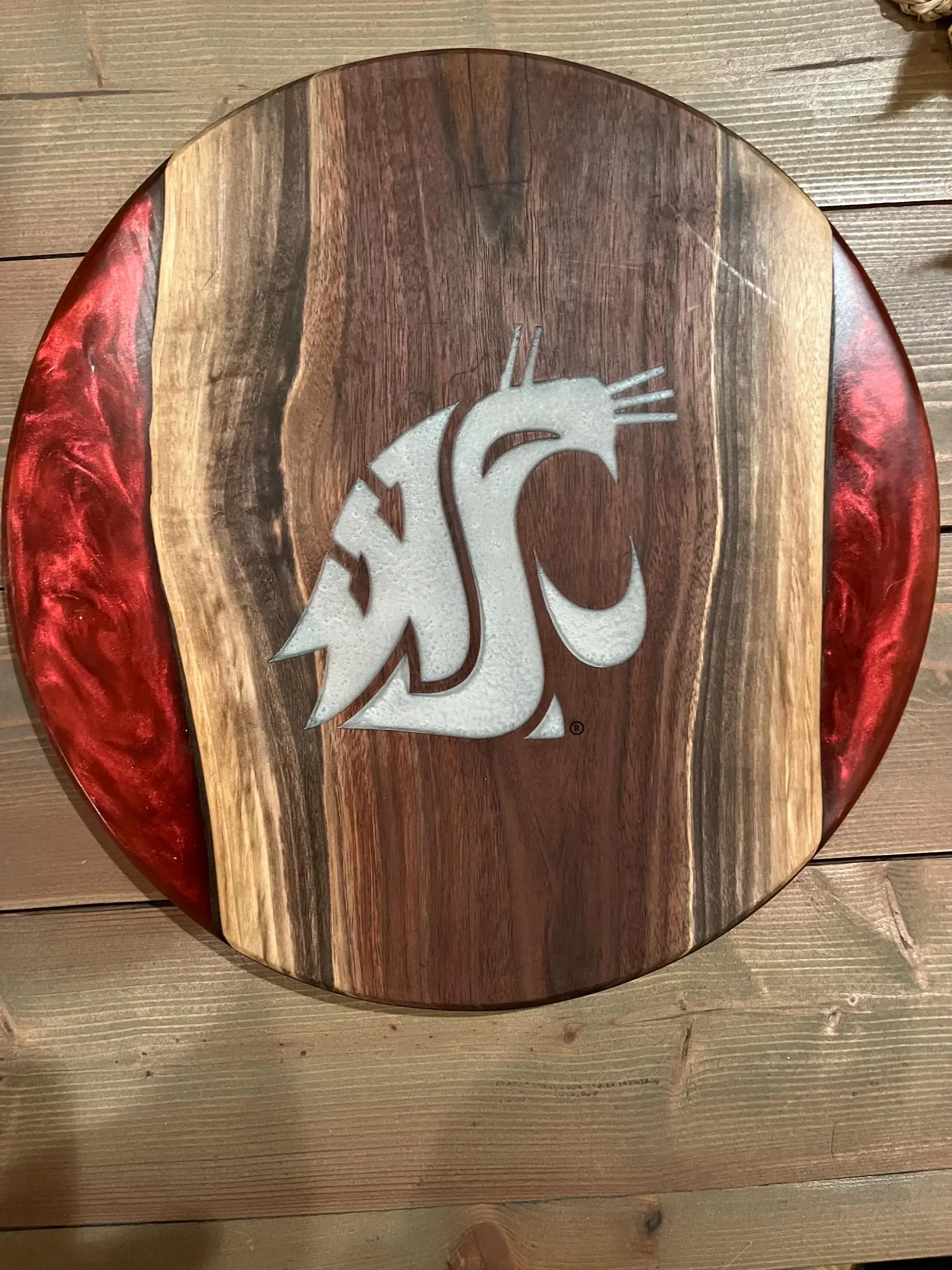 Washington State Cougars Epoxy River charcuterie board/ serving tray/Lazy Susan