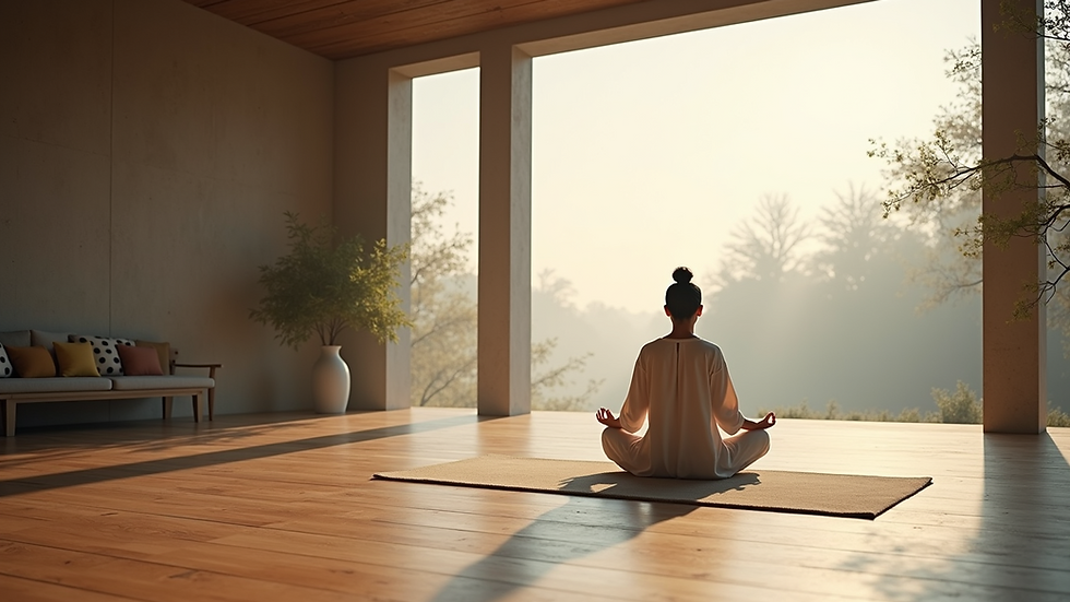High angle view of a tranquil meditation space