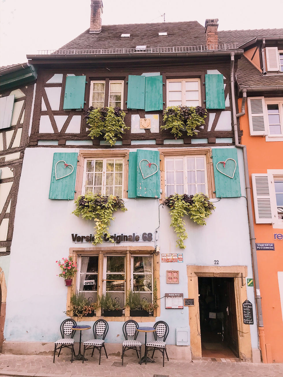 Quaint blue house in Colmar, the Alsace region of France