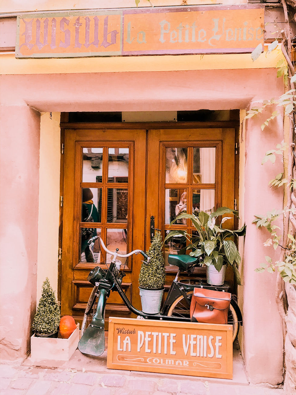 Bike outside a quaint building in Petite Venise, Colmar, the Alsace region of France