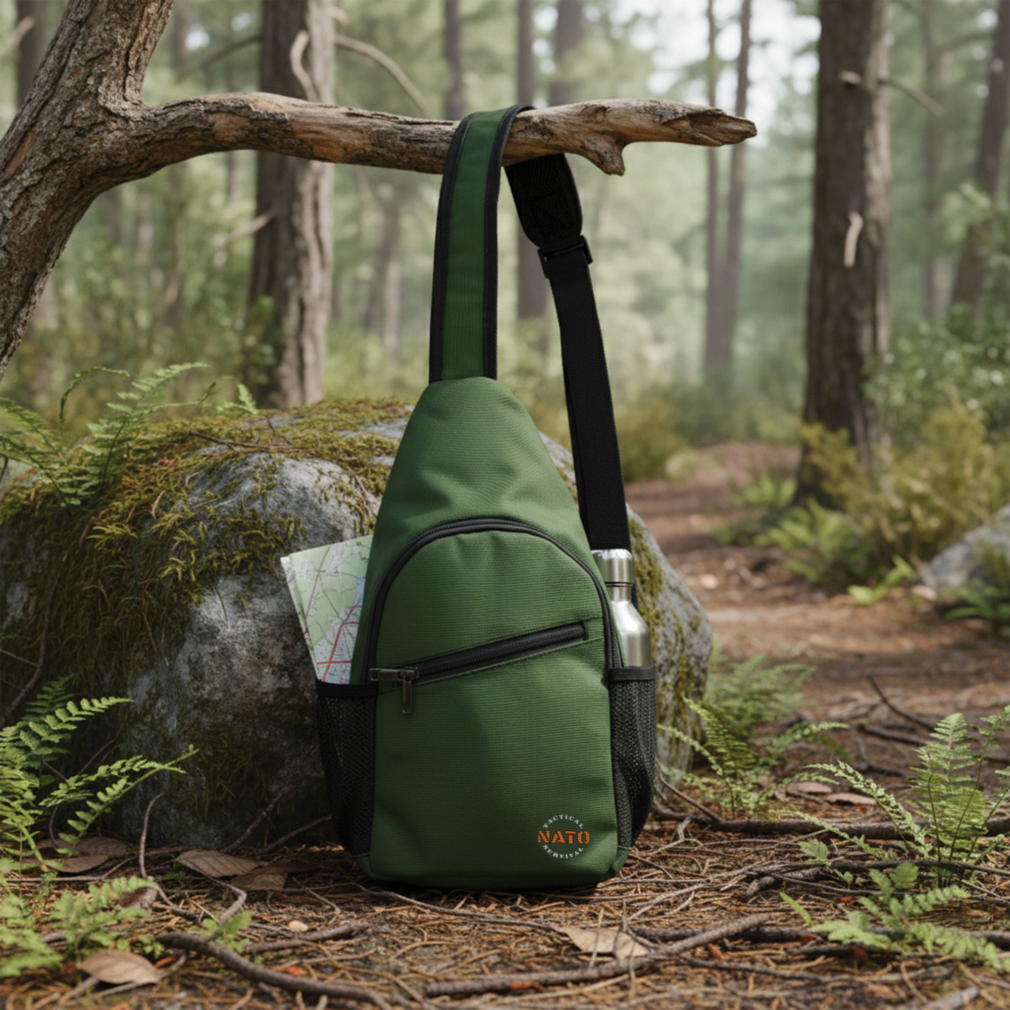 NATO Olive Green Sling Bag lightweight tactical crossbody backpack for hiking and travel