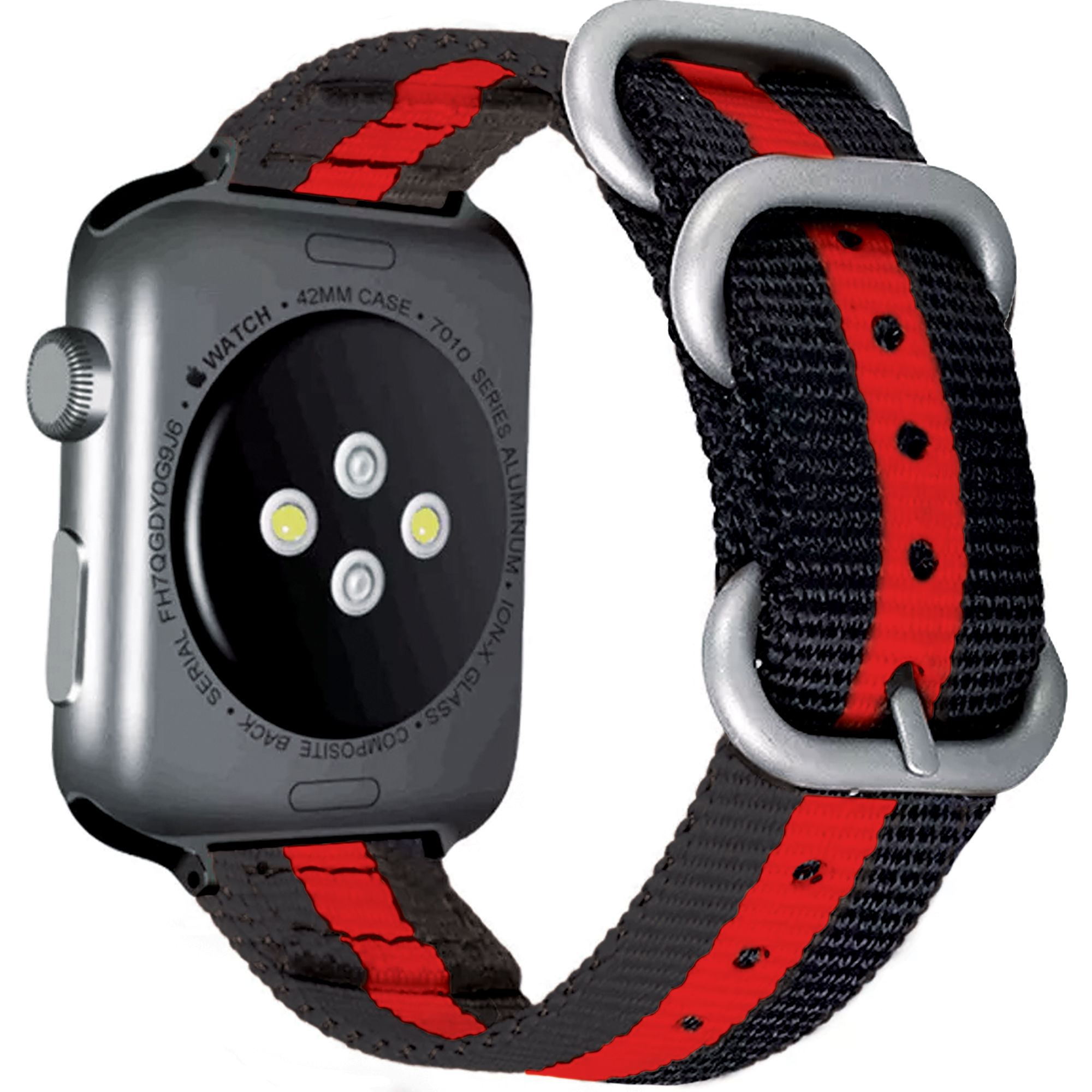 NATO® Apple Strap Two Piece D Ring Nylon - Black with Red Stripe